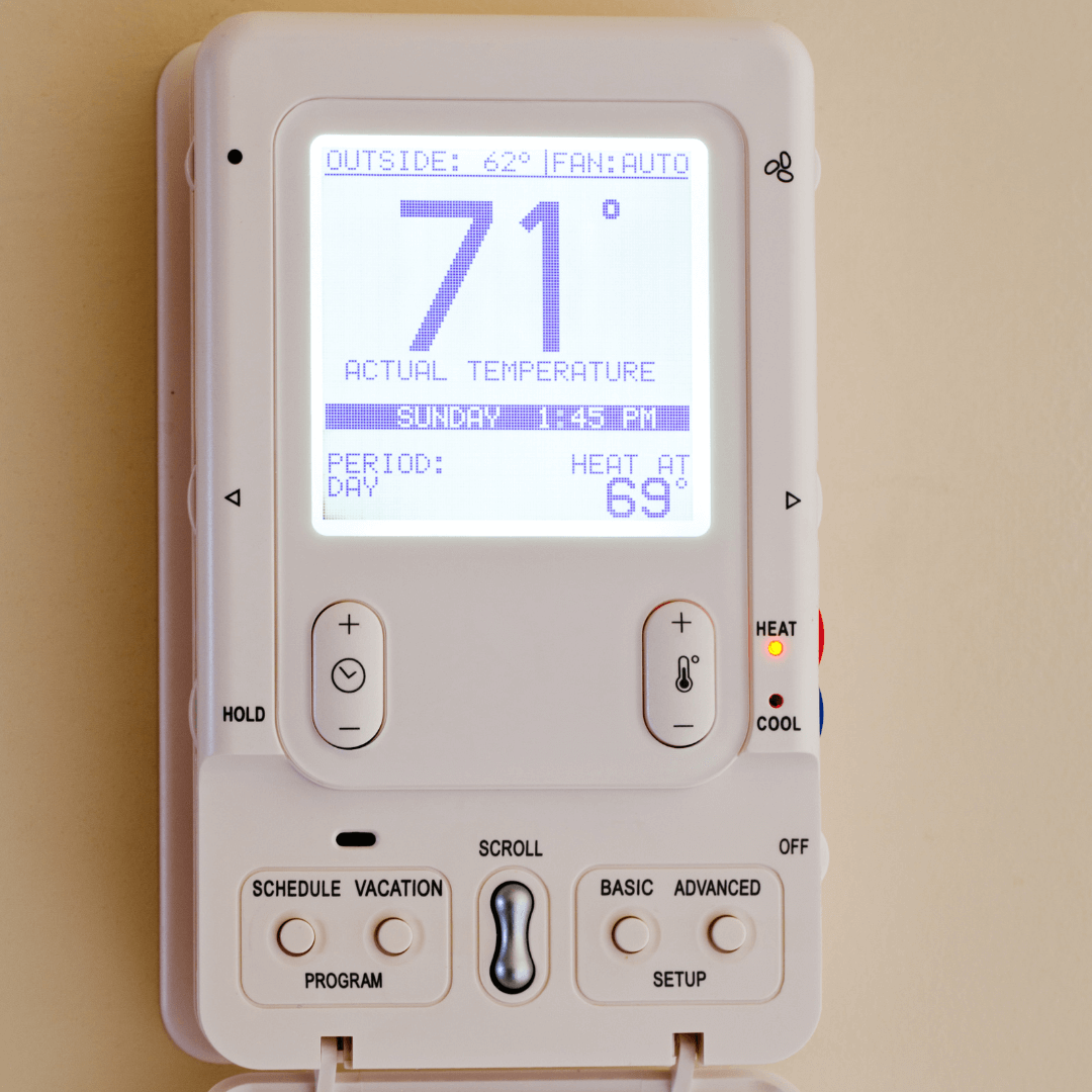 thermostat showing temperature.